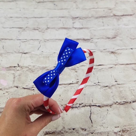 Red White Blue Skinny Headband Bow Preppy Patriotic July 4th USA Hair Head Band - Picture 1 of 4